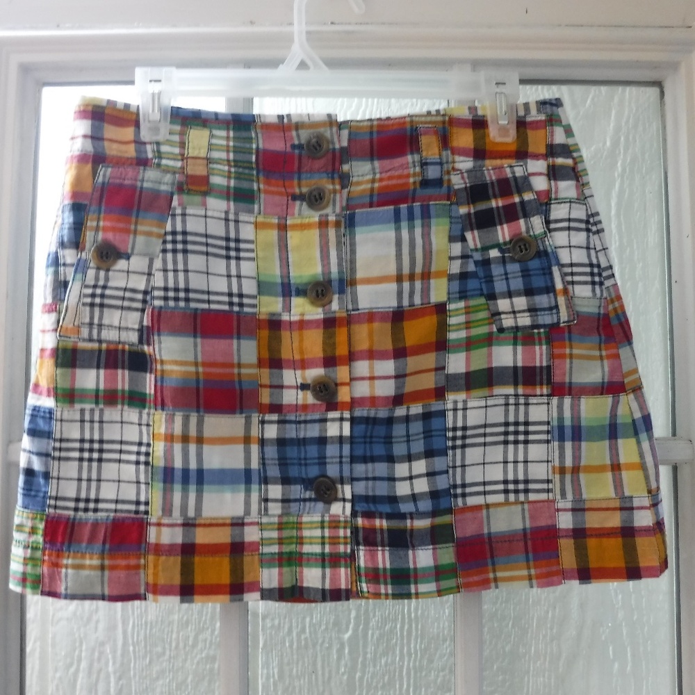 J. Crew Multi-Color Checks Button Up Mini Skirt - image 1